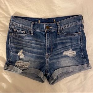 Medium wash high-waisted denim shorts